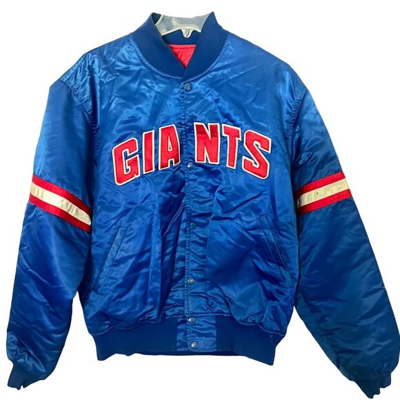 Vtg NY Giants Starter Jacket Satin NFL Varsity Men's Large Bomber Spellout Blue - Picture 1 of 7